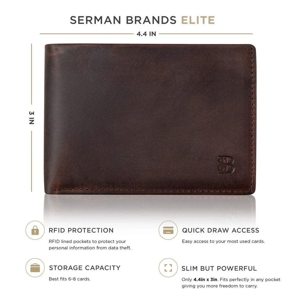 SERMAN Men's Brown BRANDS Slim Bifold Wallet RFID Blocking BROWN ELITE